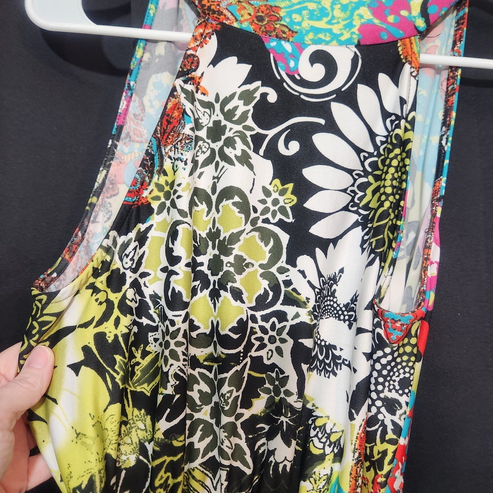 ECI Medallion Beaded Bodice Abstract Print Flowy Festival Maxi Sz 12 - Picture 11 of 16